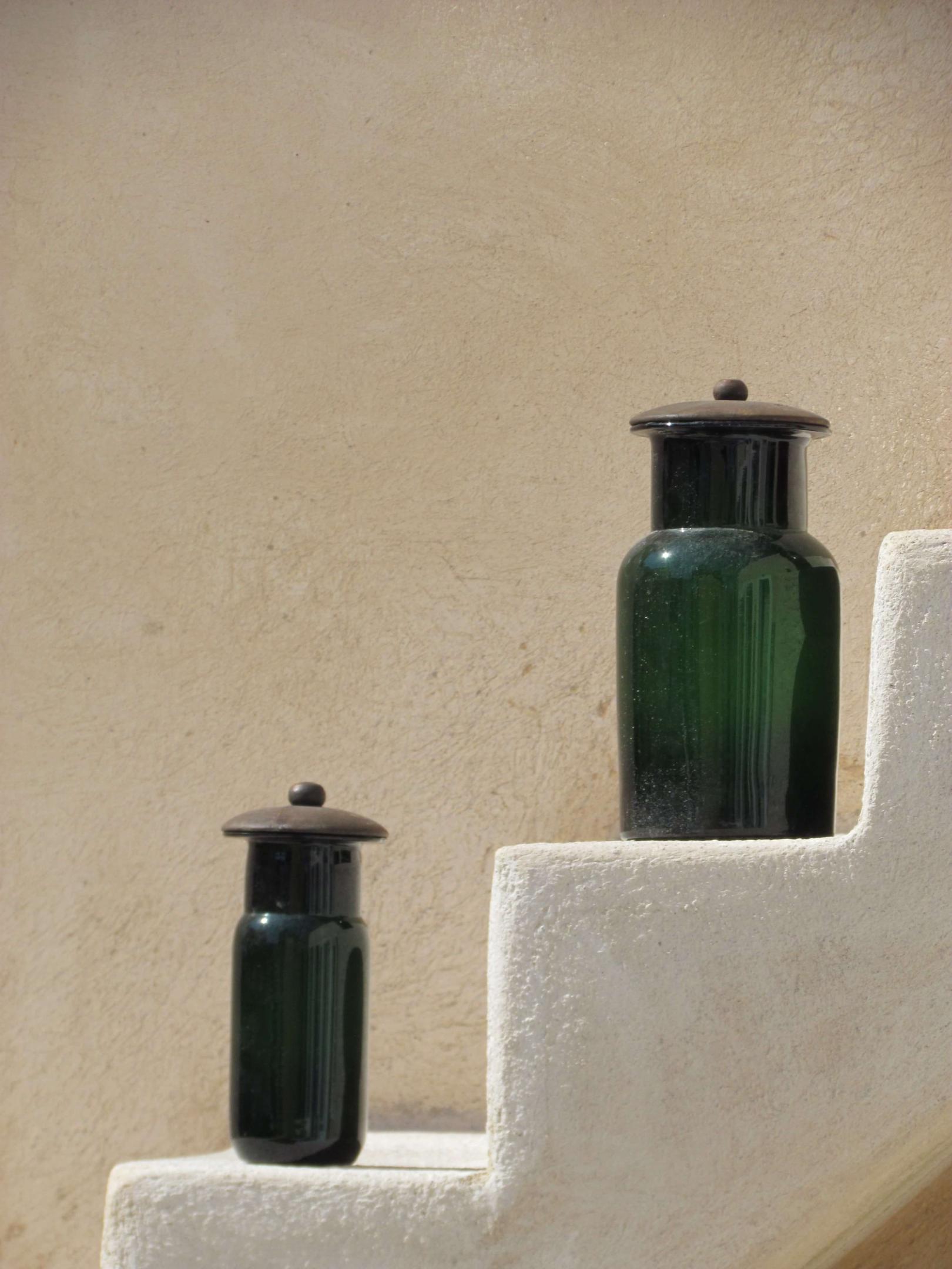 sun glass vase green ceramic shelf