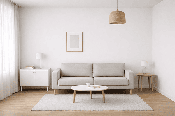 Zimmer mit schlichten weißen Wänden – ohne Charakter